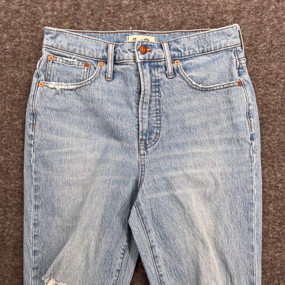 Madewell Perfect Vintage Jeans Light Wash Ripped Knee High Rise Straight Leg 28 - Picture 3 of 13
